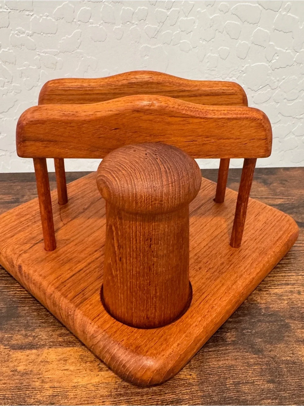 Goodwood Genuine Teak Wood Salt & Pepper Shakers with Napkin Holder Mid Century